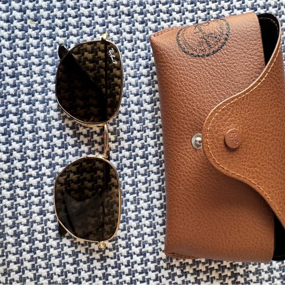 Ray-Ban Gold Sunglasses with Brown Leather Case